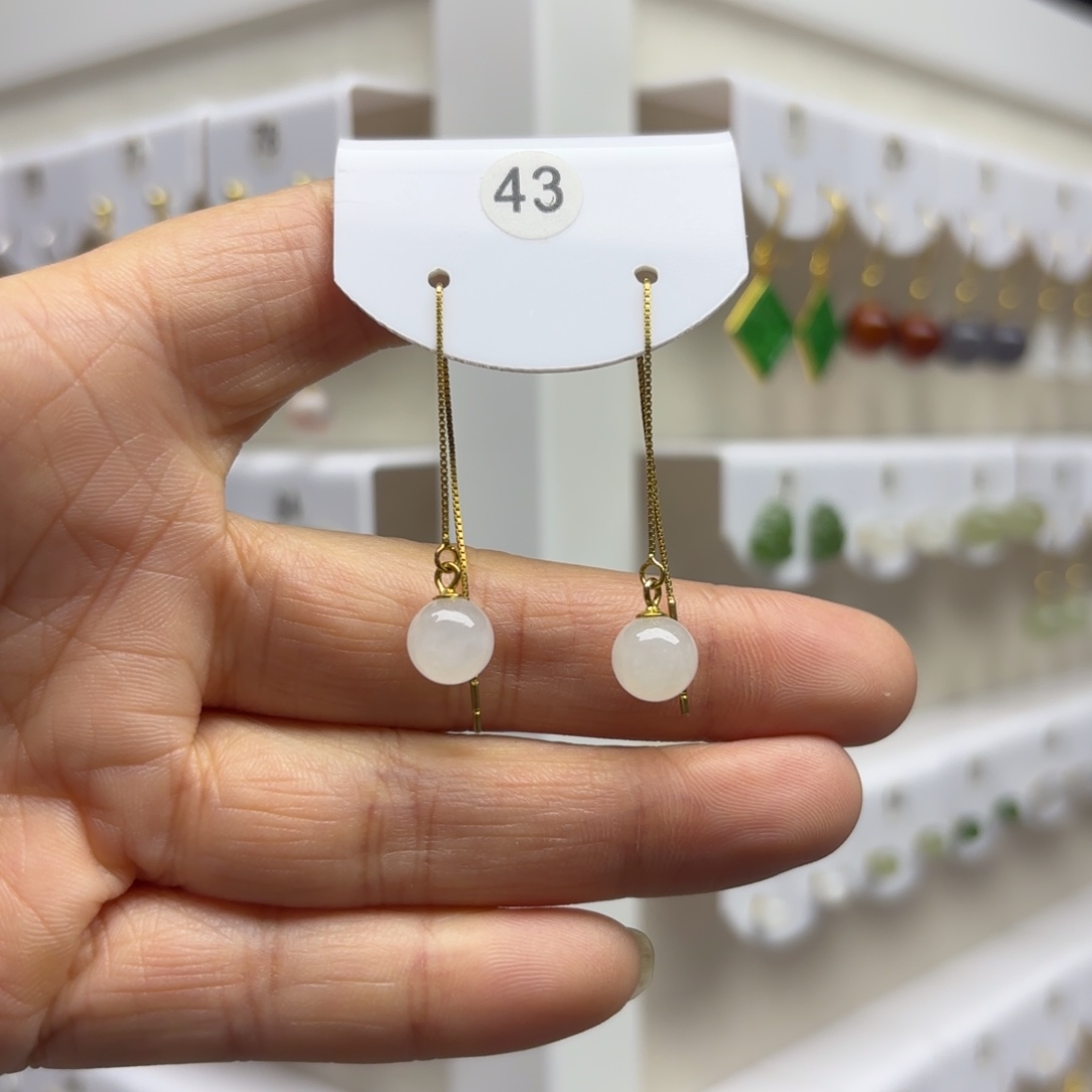 和田玉银S925镶嵌耳饰