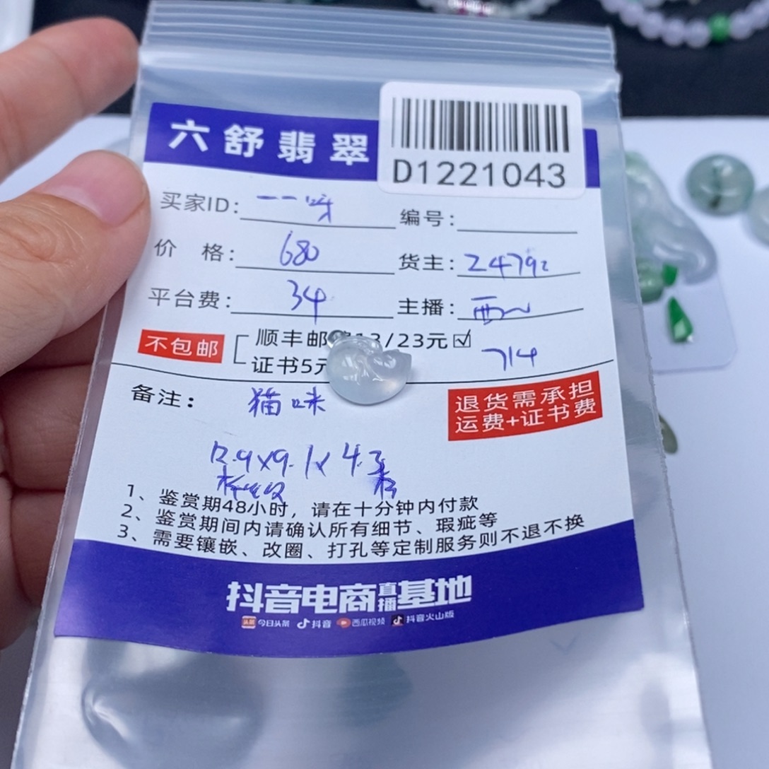 一***呀翡翠未镶嵌吊坠(不含链)D1221043