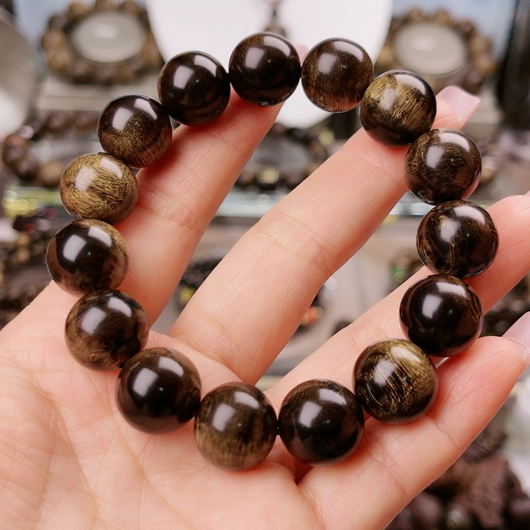 沉香手串菠****蜜帝王紫棋玉化老料满樱子瘤疤虎斑纹