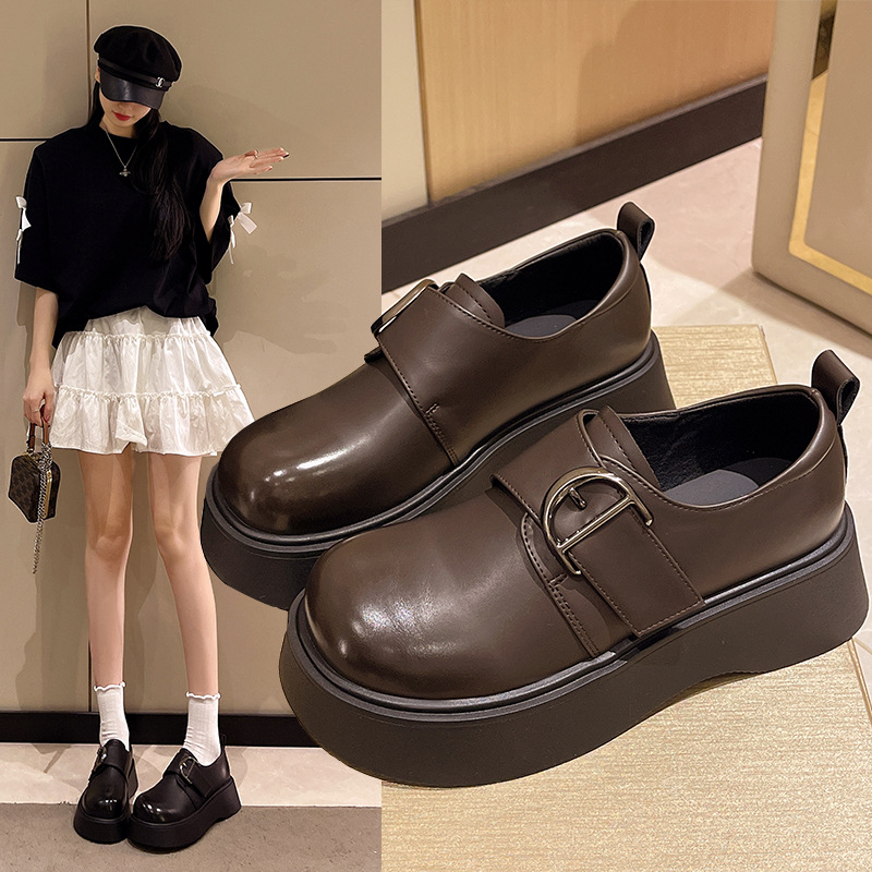 英伦复古乐福鞋女小个子增高2025春季新款时尚百搭学院棕色鞋