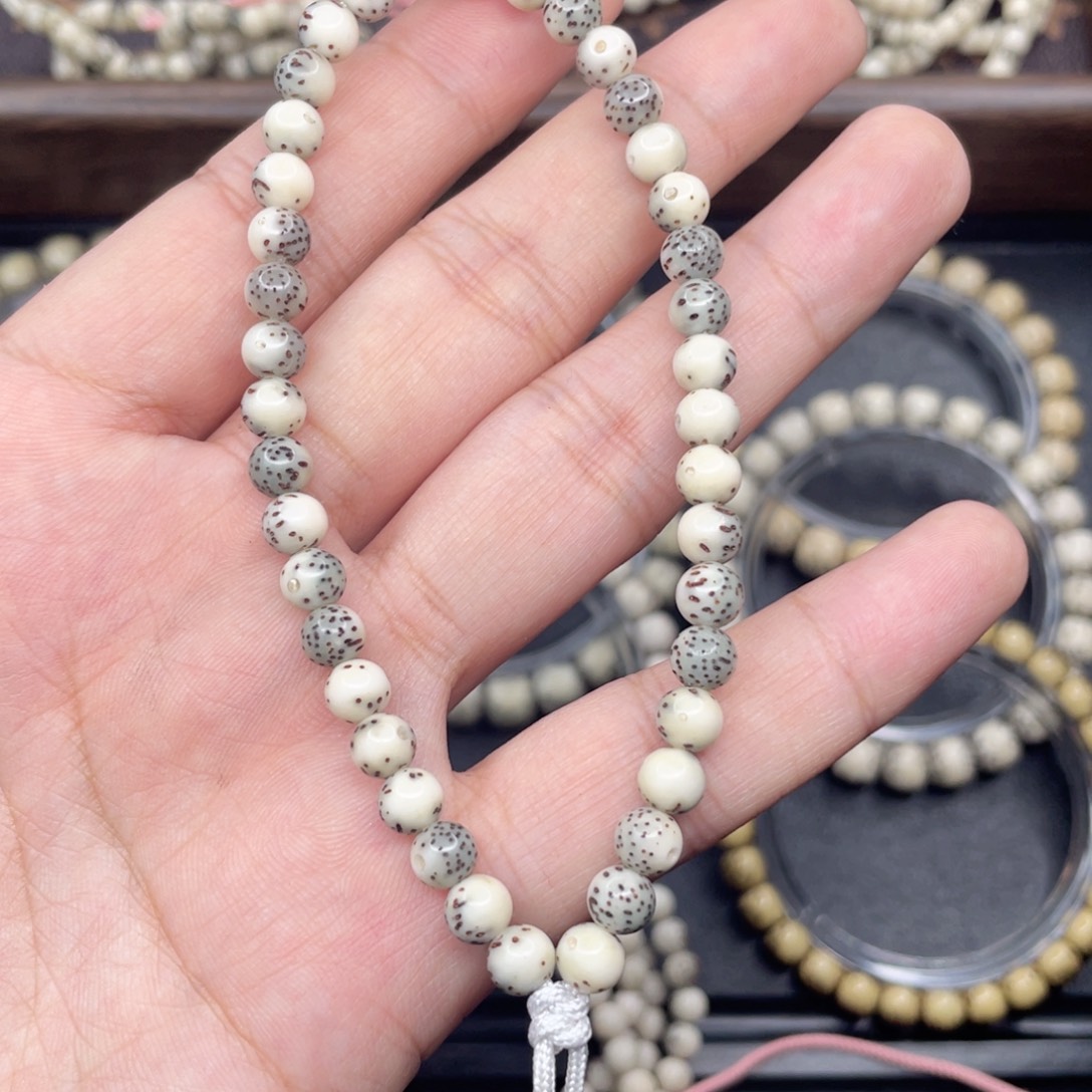 手串星月菩提石玉料绿包白大光头6圆手持福利