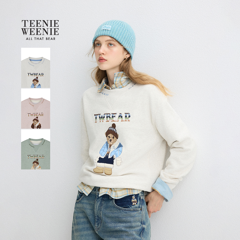 TeenieWeenie小熊女装卫衣2025大熊刺绣拼接圆领上衣TTMA254VC3K