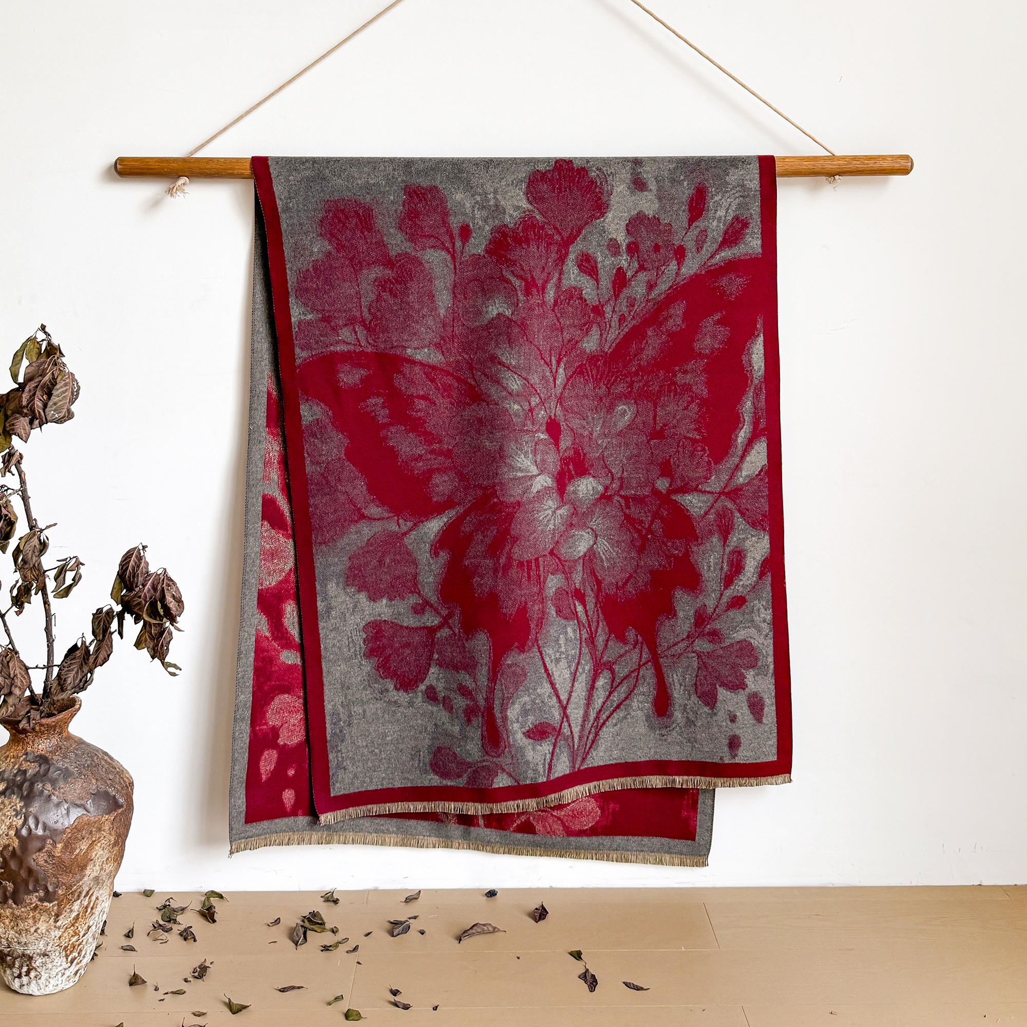 （花间蝴蝶）新款毛边流苏60*180左右围巾长巾QZX