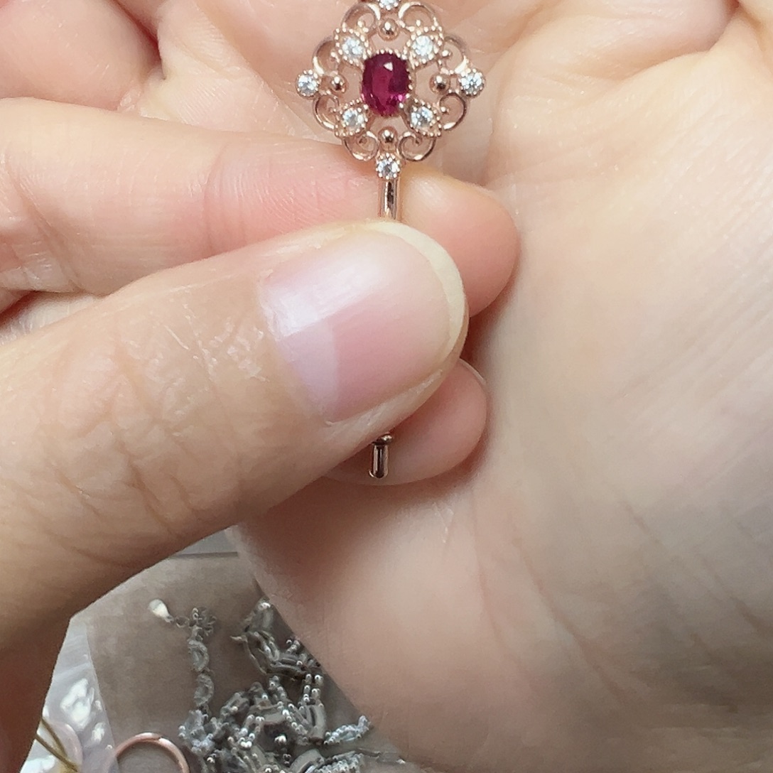 财***儿红宝石颈饰银S925镶嵌拍三单发一单