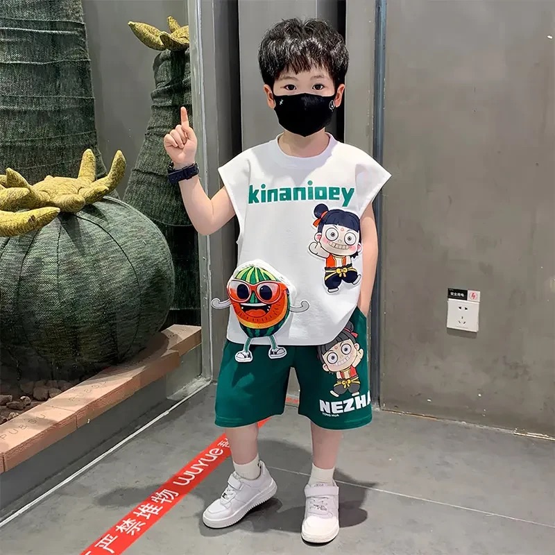 哪吒衣服男童夏季套装2025新款洋气宝宝时髦男孩短袖短裤两件套