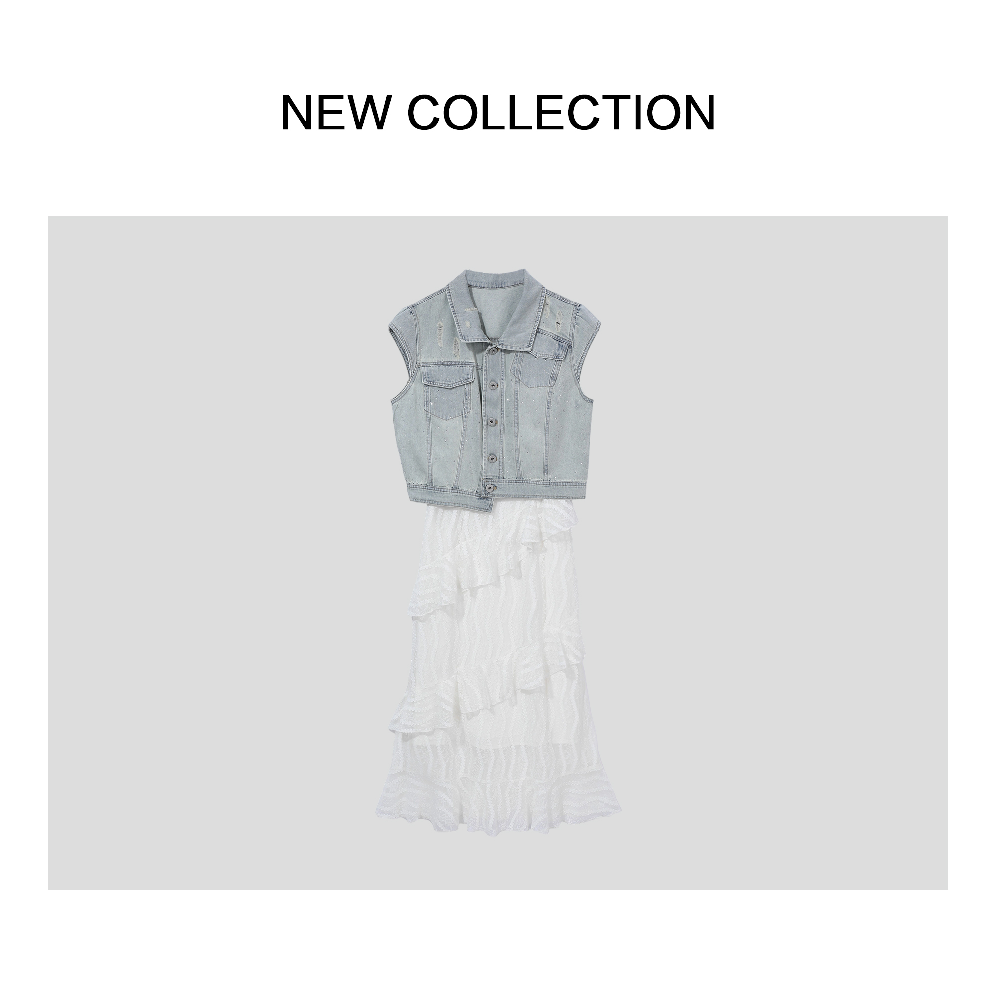 【珊珊专属】新款牛仔马甲+吊带裙套装 D3528029 -8029