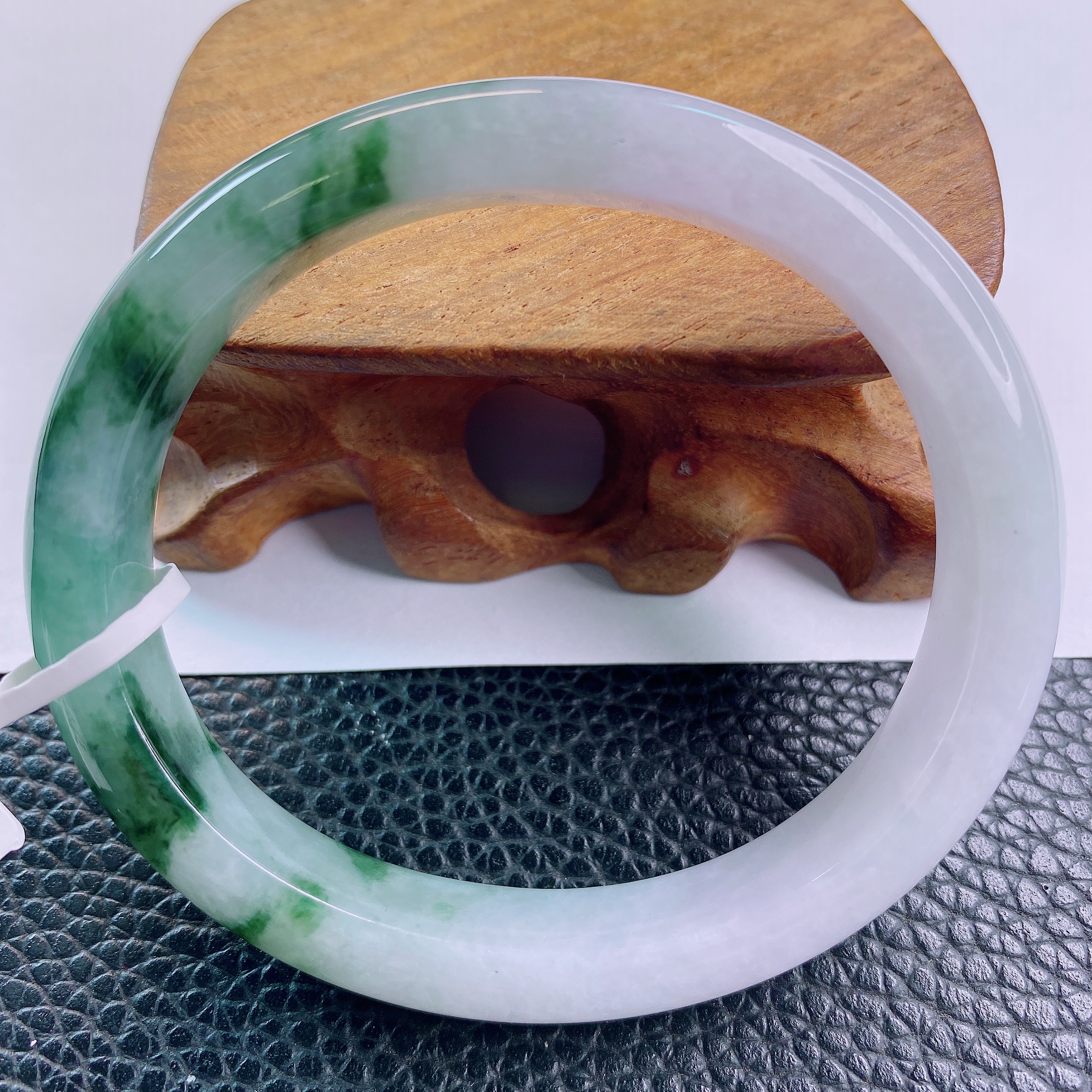 缅甸天然A货翡翠手镯54-55飘花贵妃精美女款冰透白色少女气质