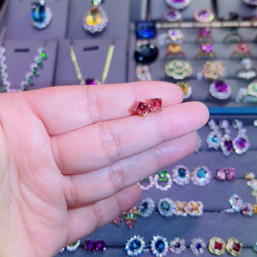 银S925镶嵌耳饰碧玺娓*