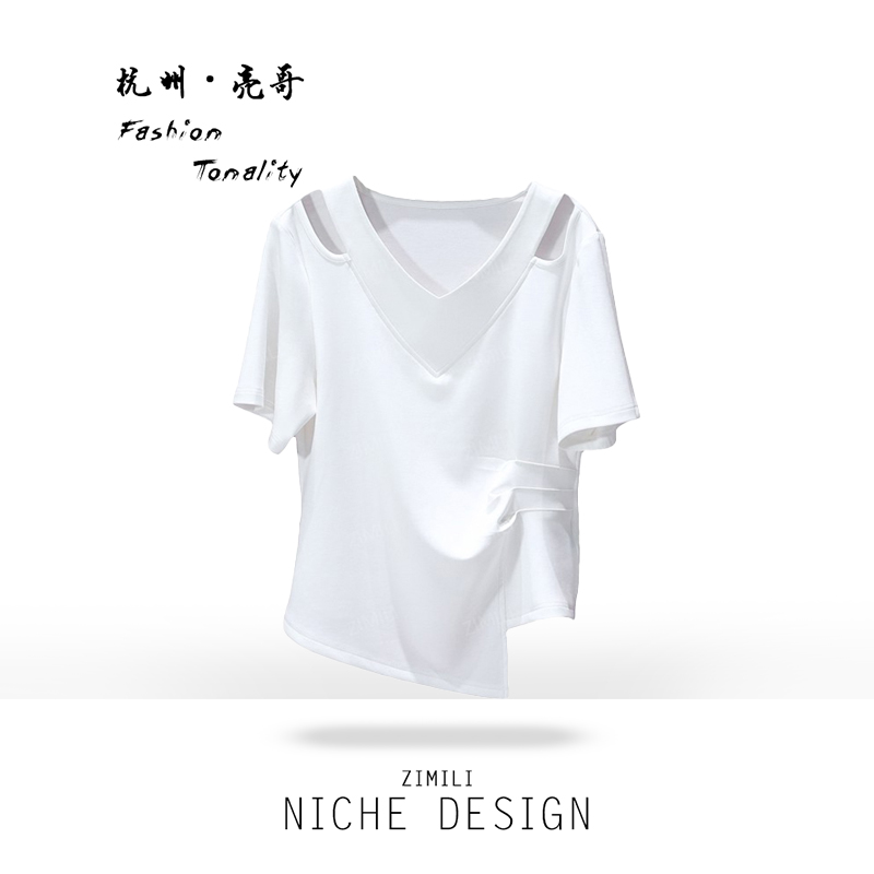 【亮哥女装】2025小众重工设计象牙白V领镂空束腰显瘦短袖9529-B2