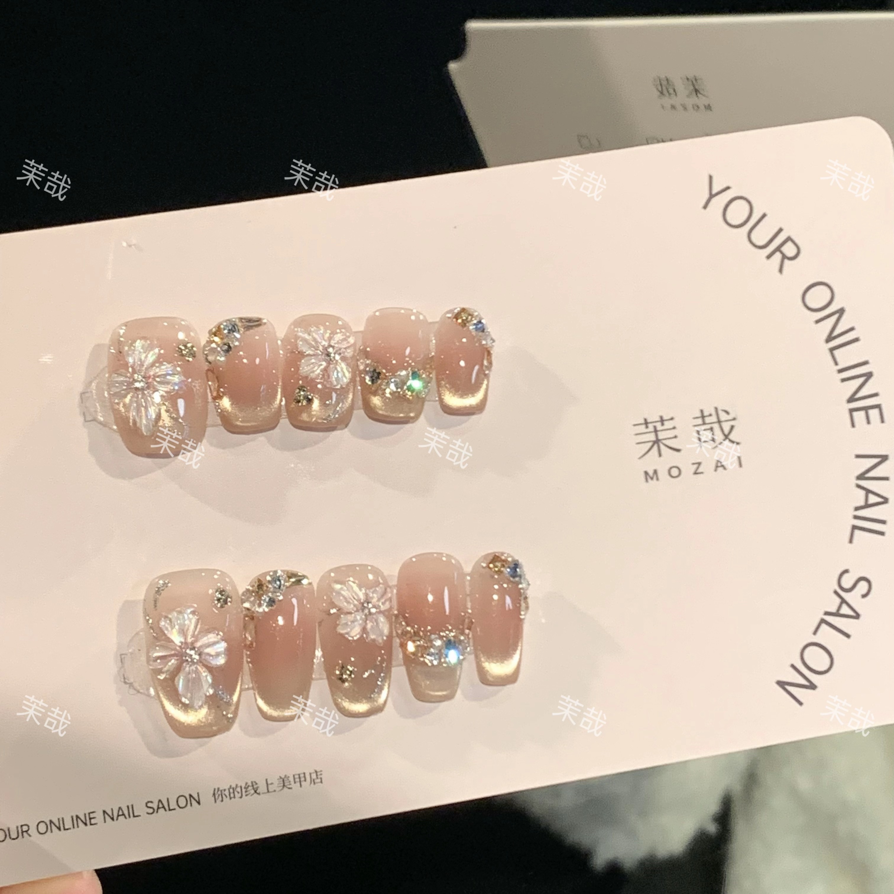 茉哉现货【花瓣月影】纯手工定制美甲拆卸穿戴甲A3534
