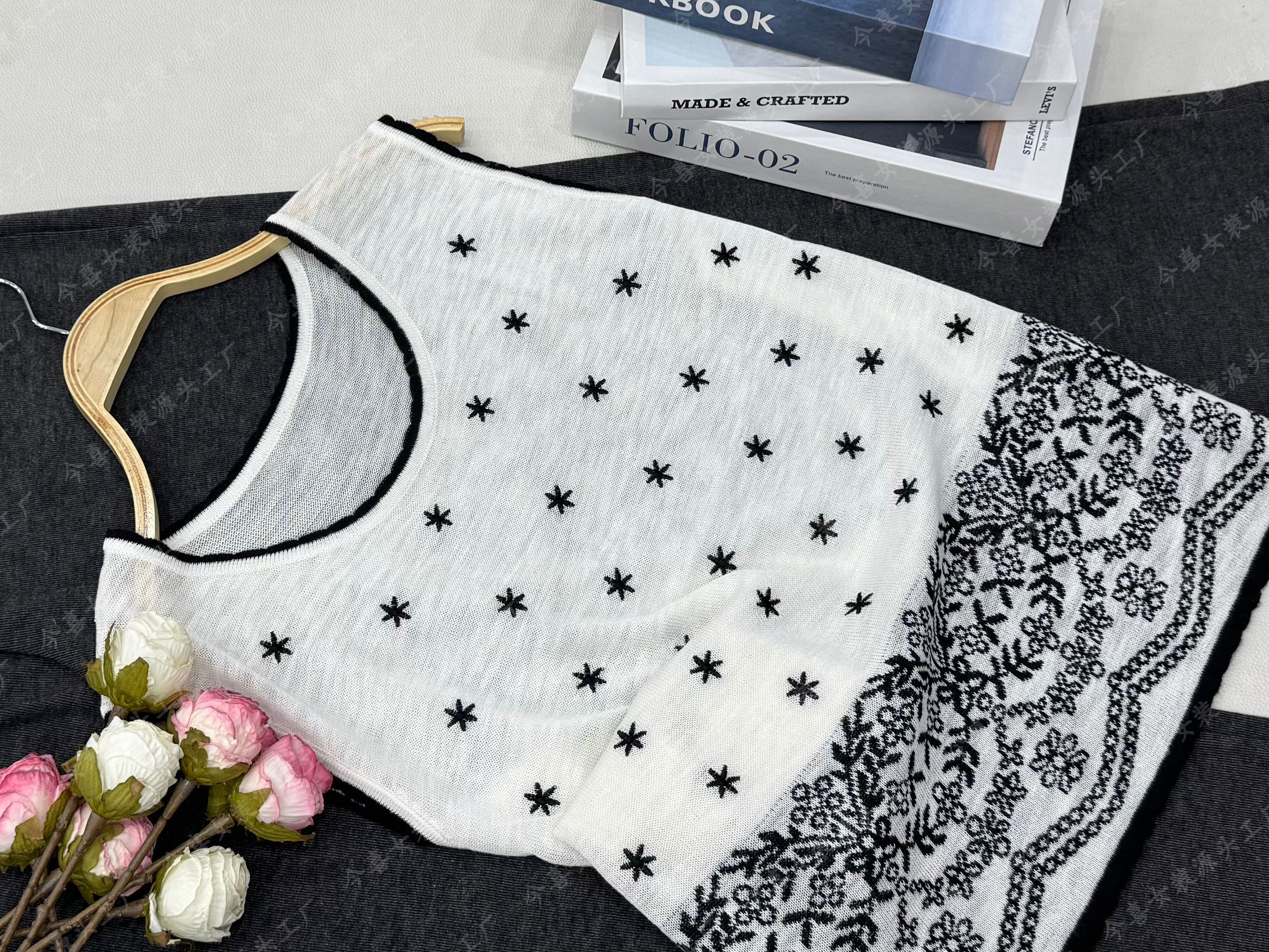 【刺绣提花马甲杏】新款气质款针织百搭上衣QC3436