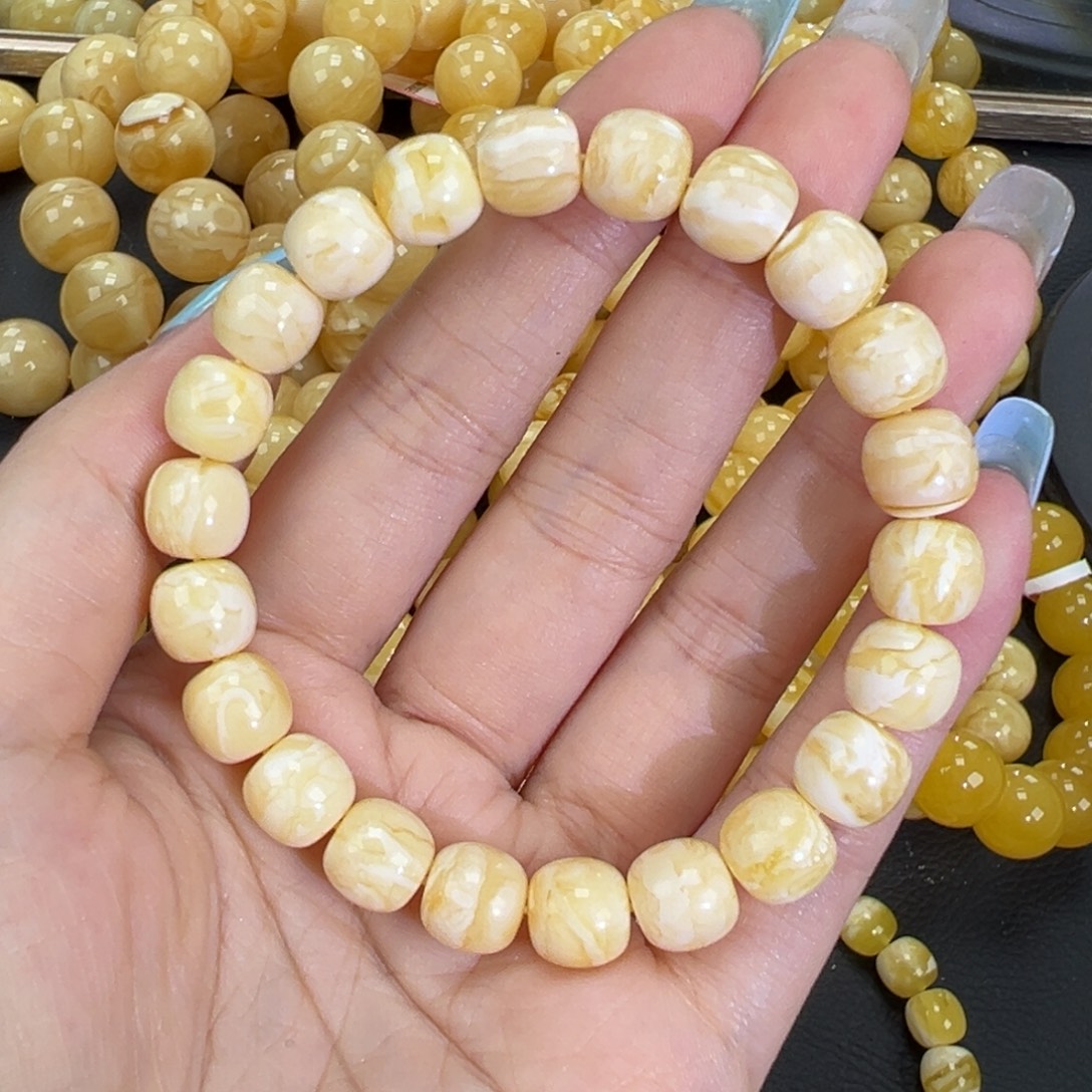 琥珀未镶嵌手链瓷白精工