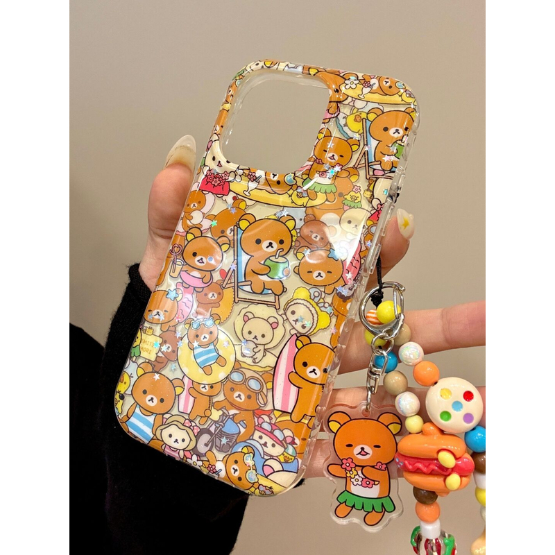 创意满屏喝椰子沙滩冲浪轻松熊适用iphone16promax苹果15手机壳14