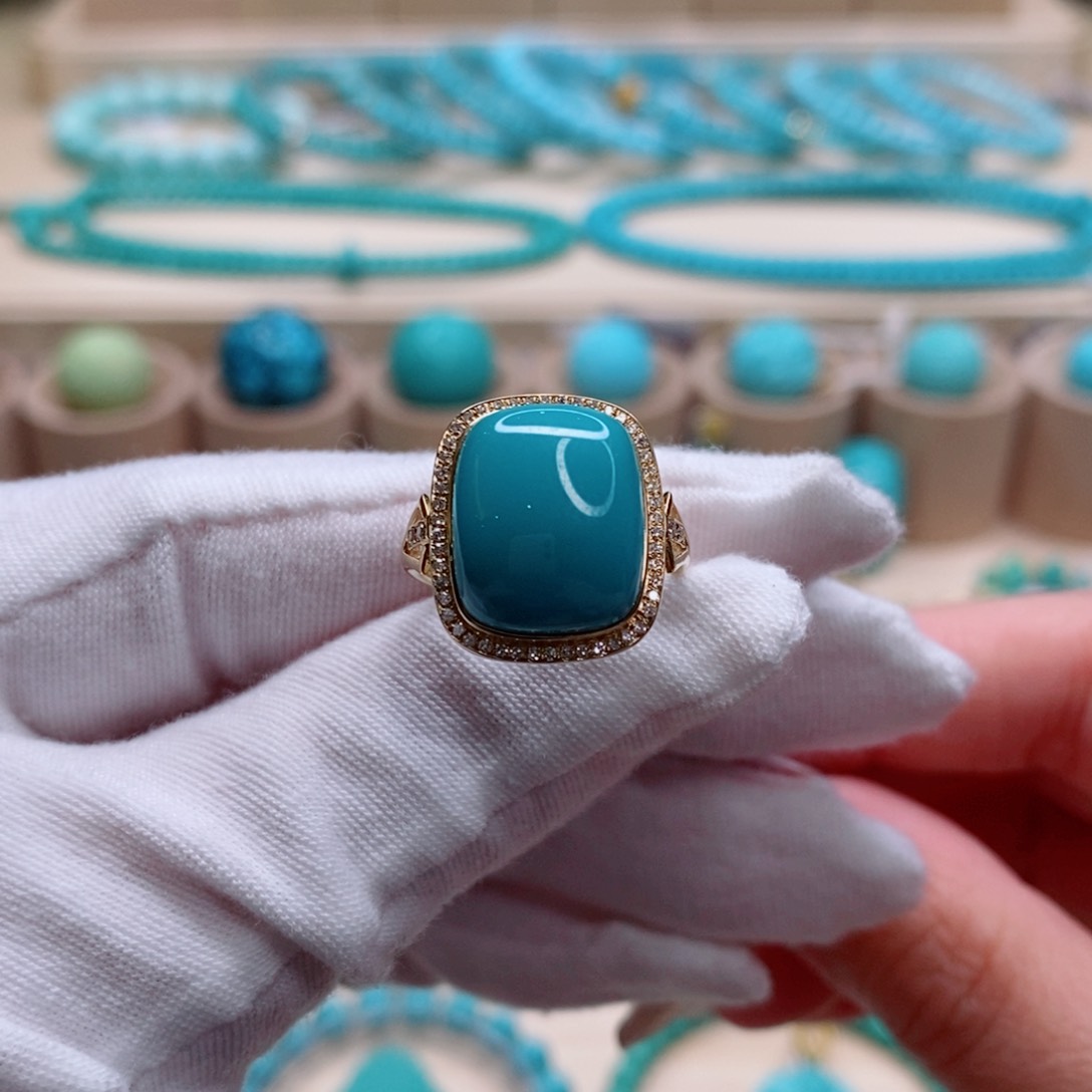 绿松石珠宝奇石18K金镶嵌