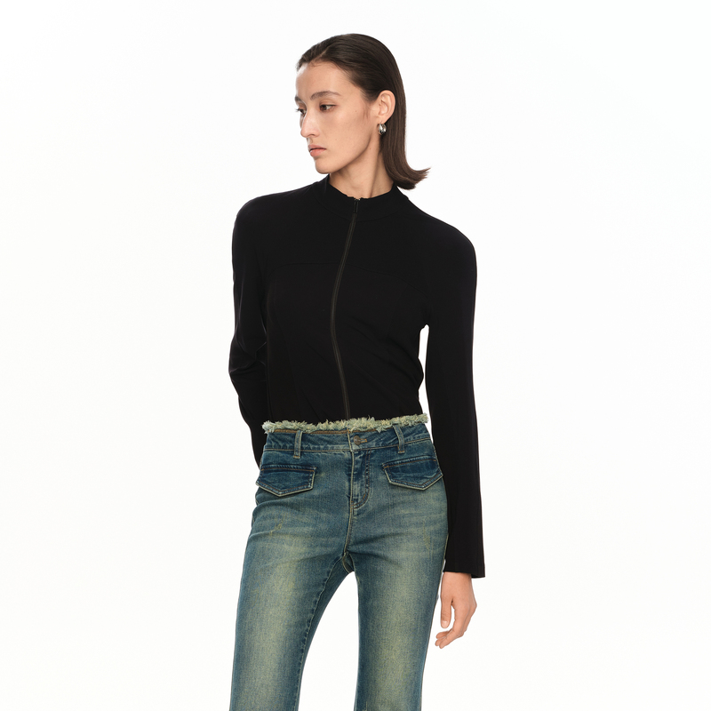 H·GENTEEL荷高24新款夏装女凉感莫代尔拼接修身外套GCE21520515