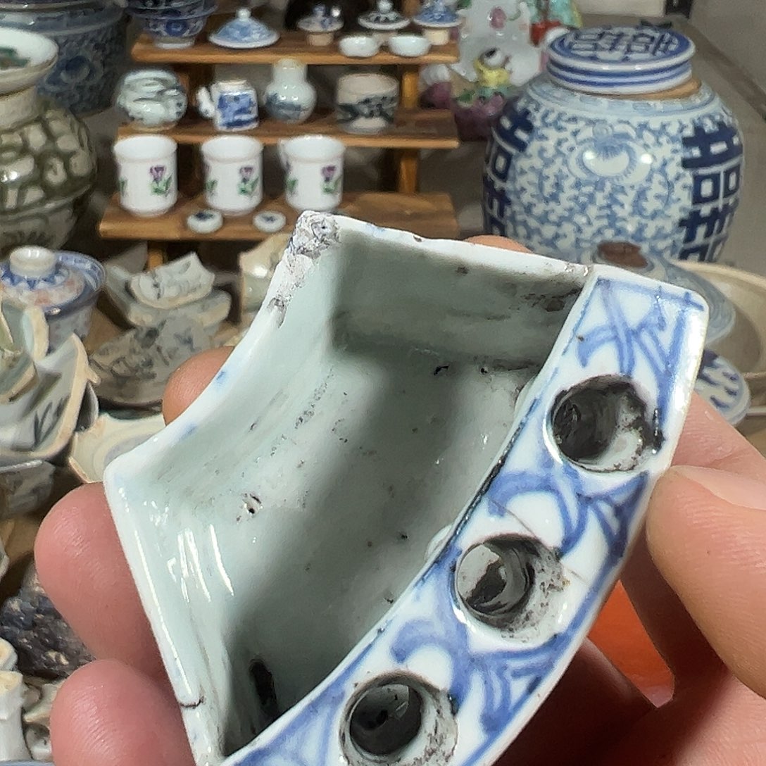 瓷片青花笔插，小磕，全场包邮