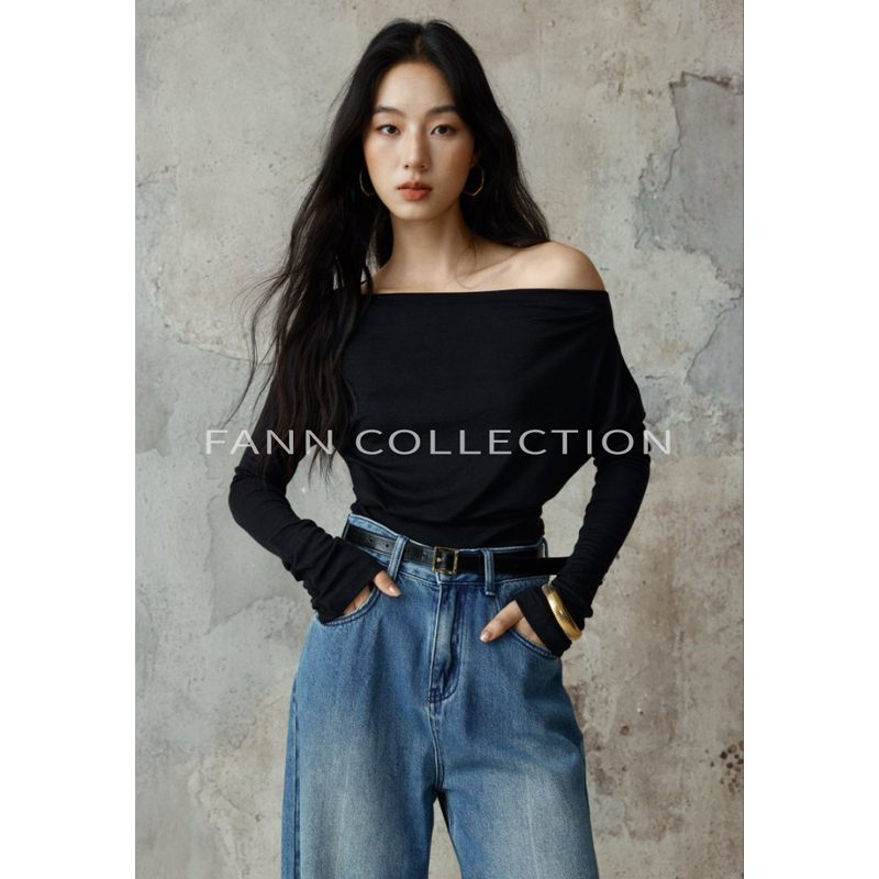 饭饭FANN COLLECTION 墨影 天丝羊毛设计款长袖针织上衣FANNA301