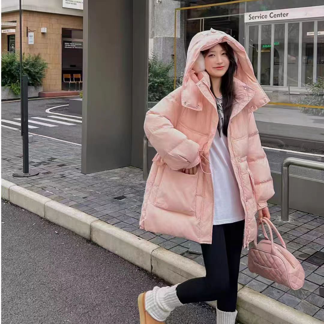 8021款粉色收腰显瘦连帽棉袄外搭