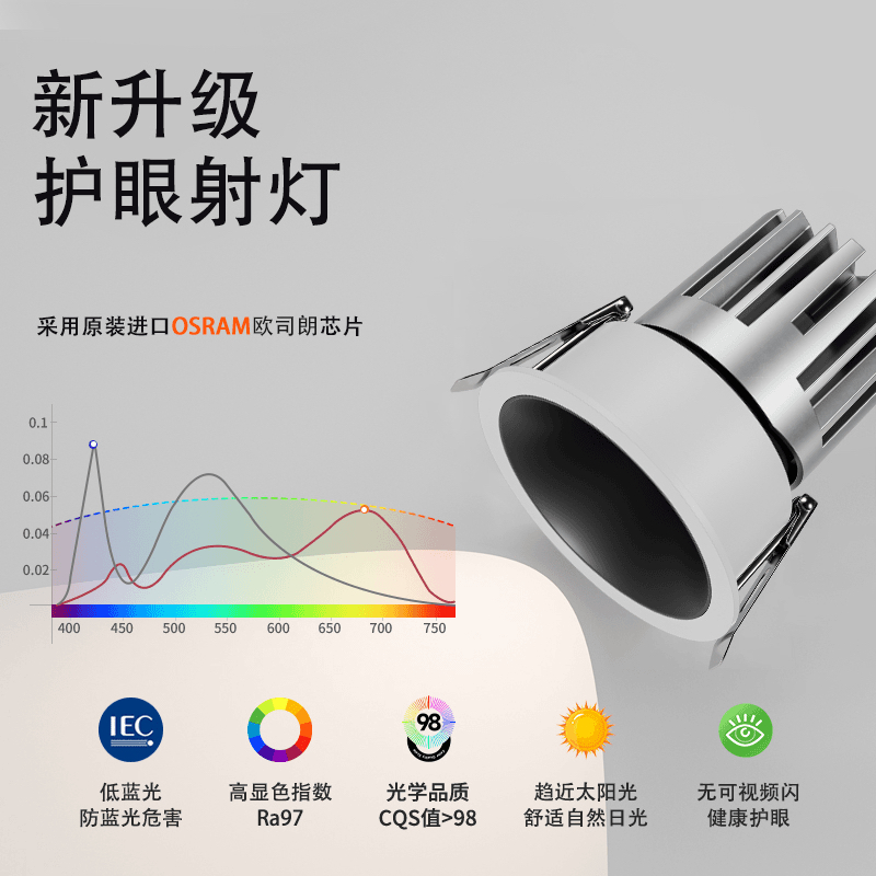 小山丘射灯保真原装进口欧司朗光源Ra97护眼防眩客厅家用无主灯