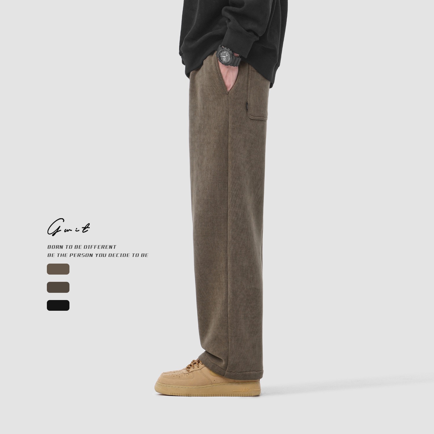 GWIT 冬季重磅奥粒绒美式潮牌直筒保暖阔腿垂感加绒加厚休闲裤男