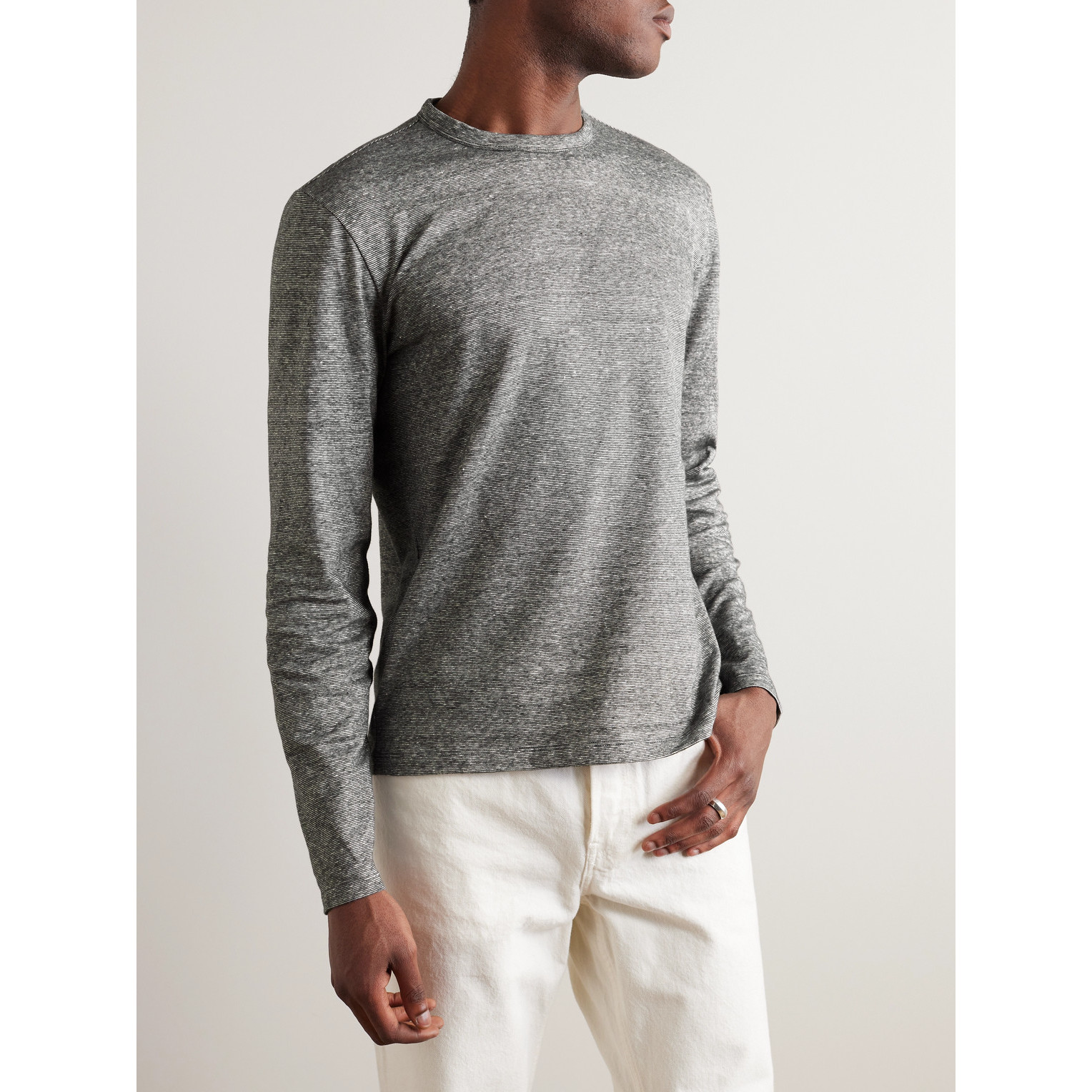 Officine Générale 条纹棉麻混纺长袖T恤NAP颇特