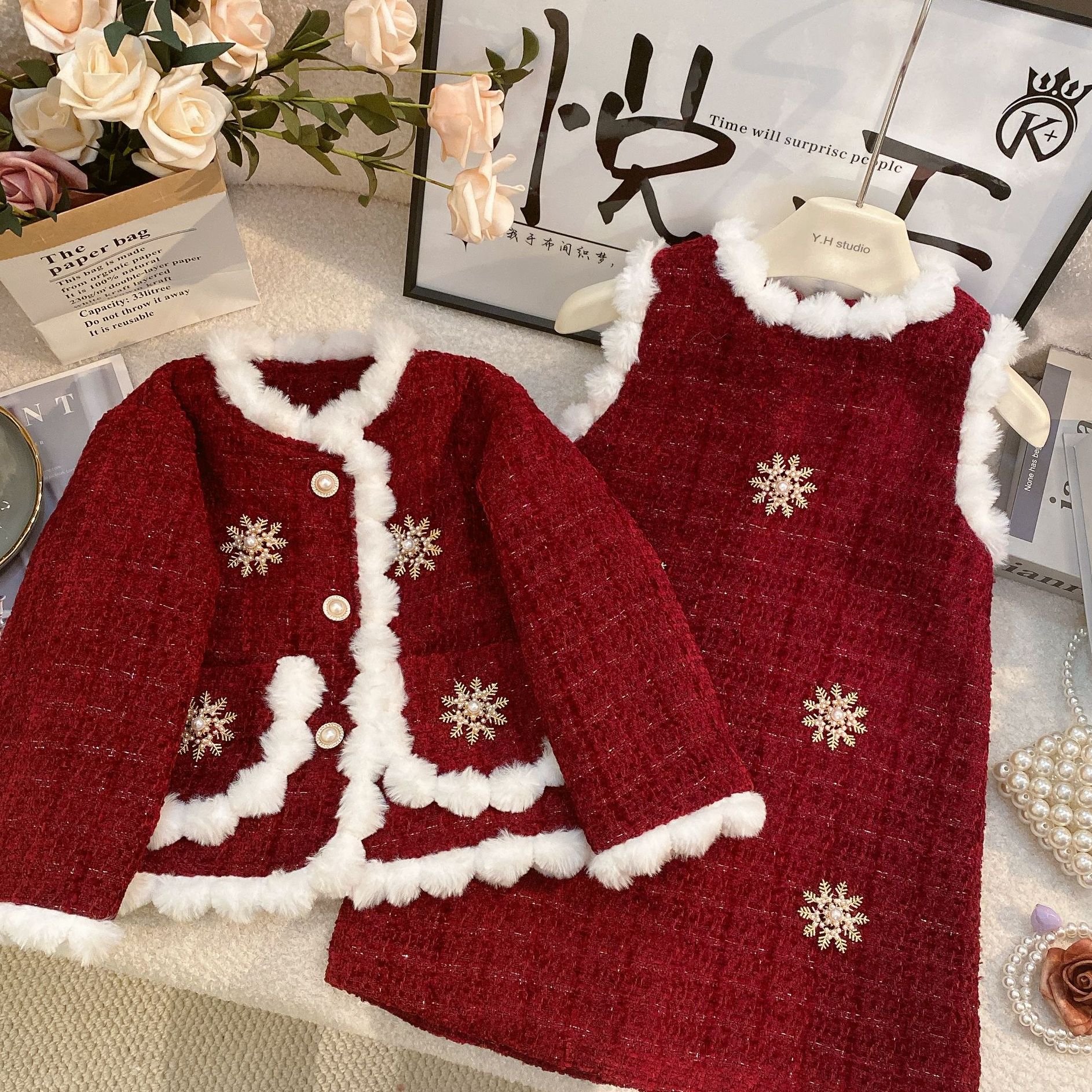 T2【悦禾】新款女宝小香风套装冬季儿童裙子时髦洋气冬装6389