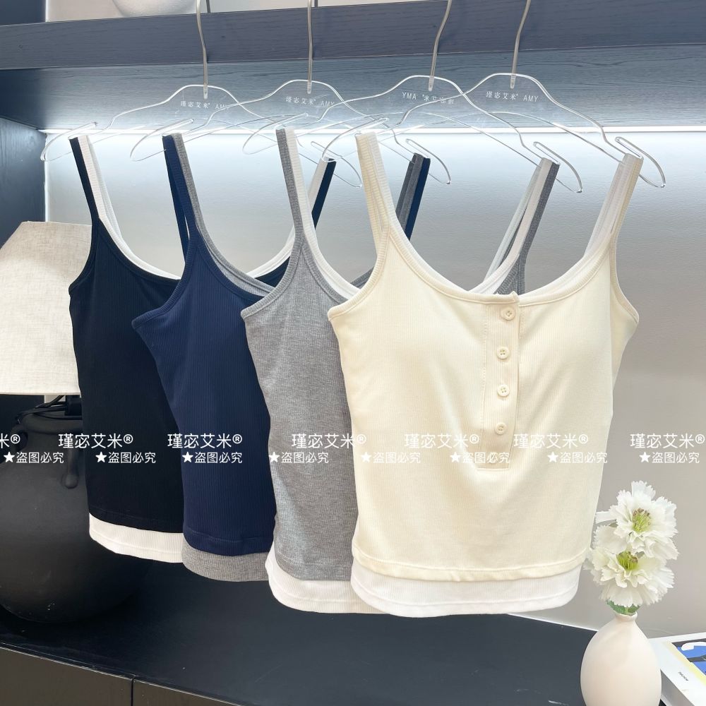 【小谢专属】Amy  11912#双肩带撞色螺纹带扣带胸垫吊带美背