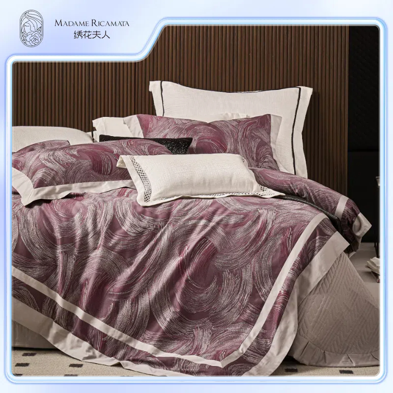 绣花夫人/伽境/双色拼边工艺/长绒棉数码印花四件套床盖款