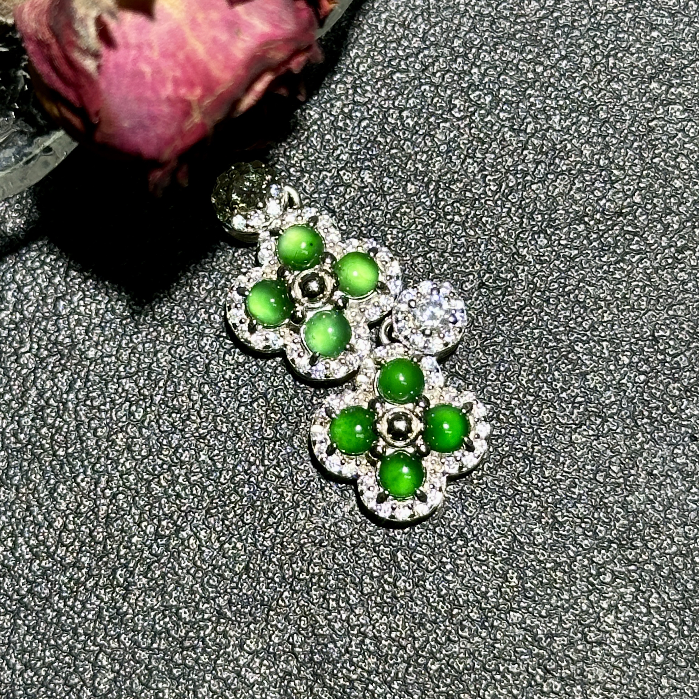 S925银四叶草吊坠天然翡翠-jy(多样性发一)