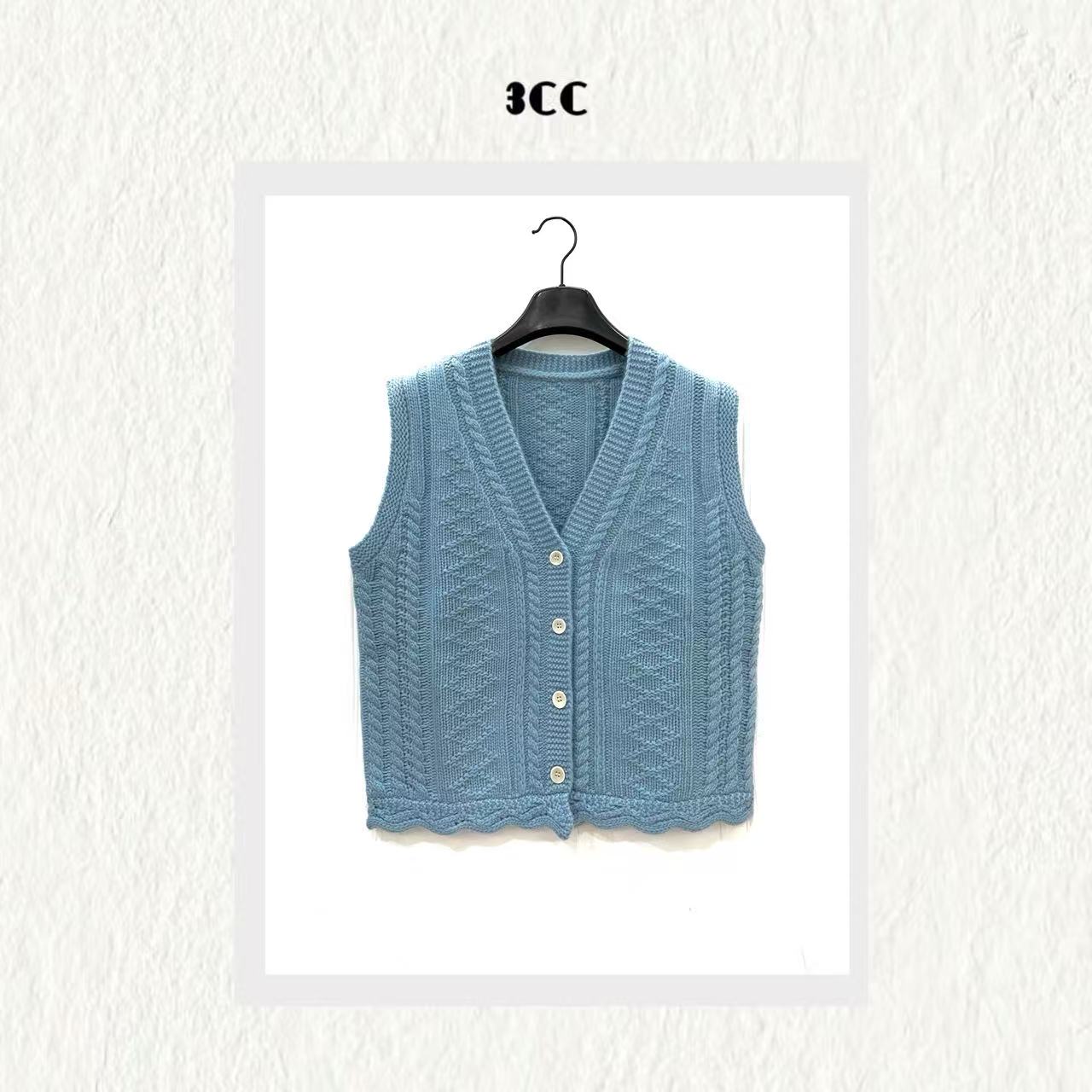 3CC【织梦马甲】100绵羊毛法式钩花针织马甲89304