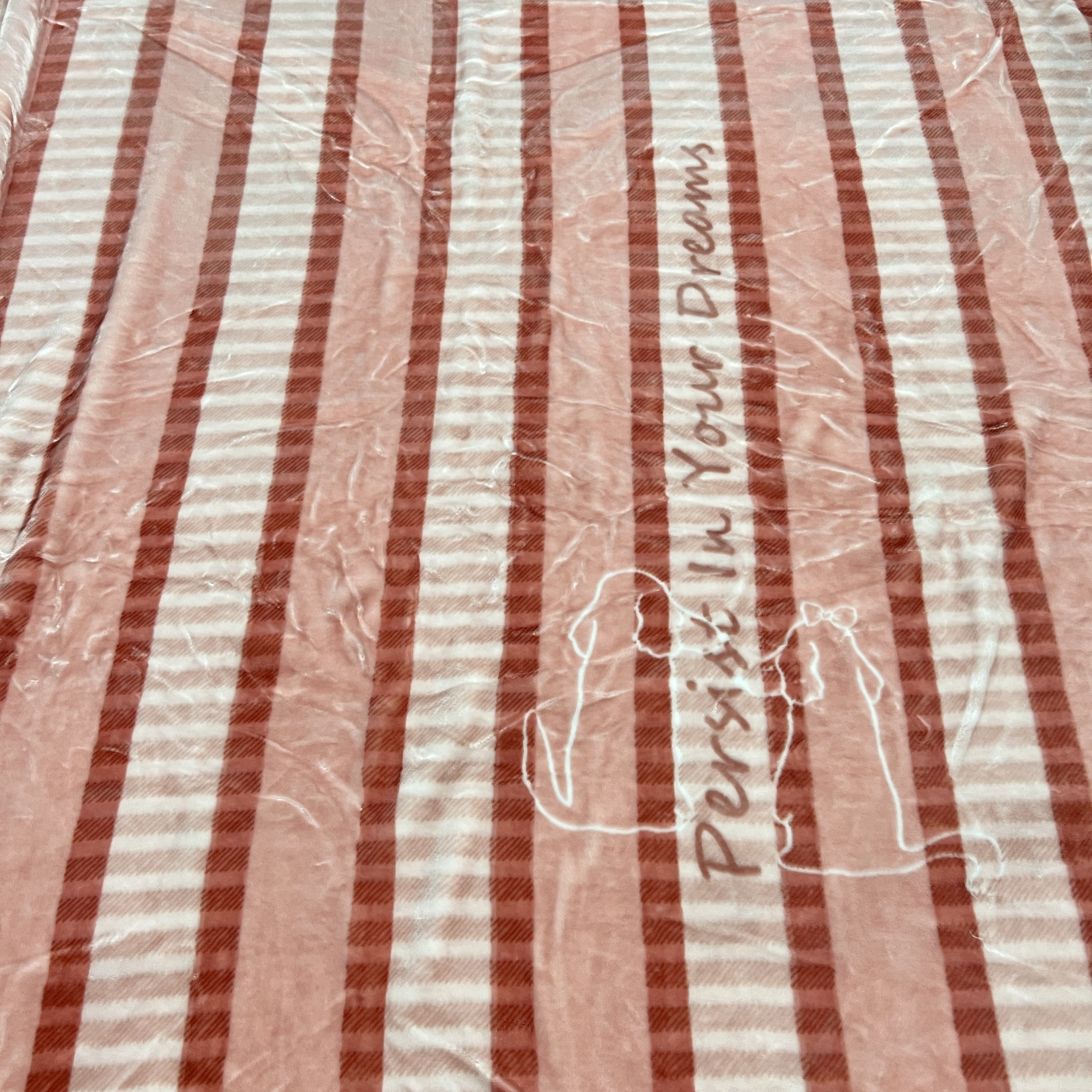 200×230cm 粉色条纹小狗双层盖毯午睡毯多功能卧室加