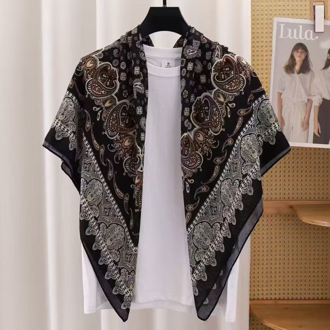 【黑咖方巾】110*110百变防晒方巾印花方巾女夏季棉大方巾