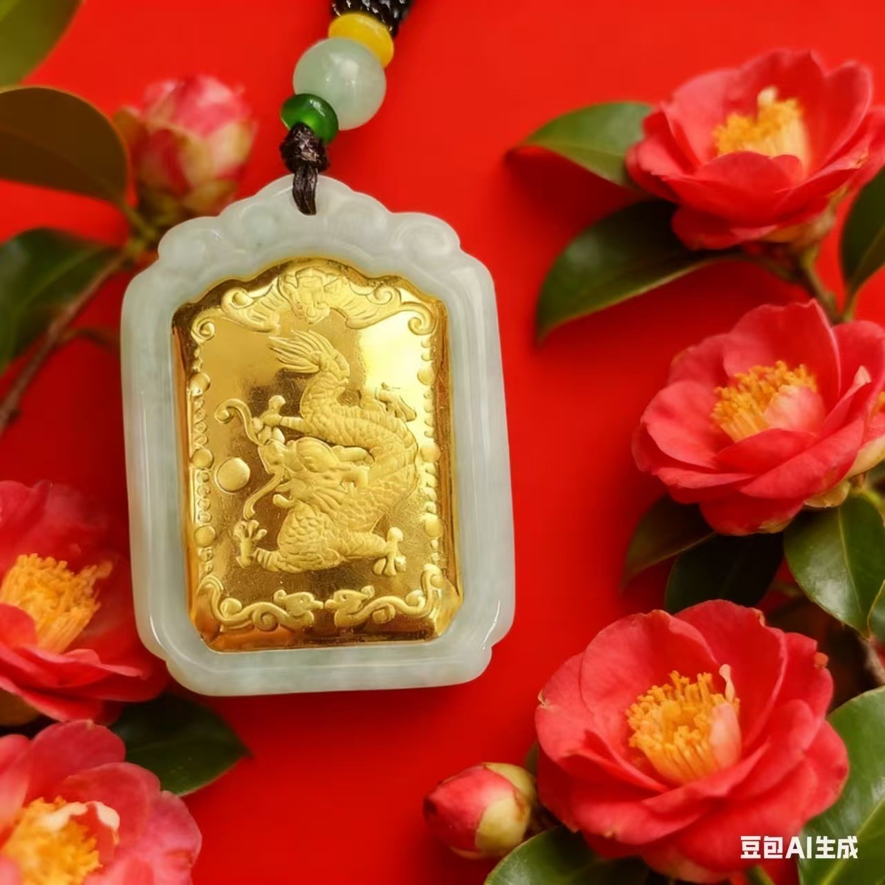 2025新款 真 金 镶嵌A货翡翠龙牌吊坠-赠证书-礼盒-配绳