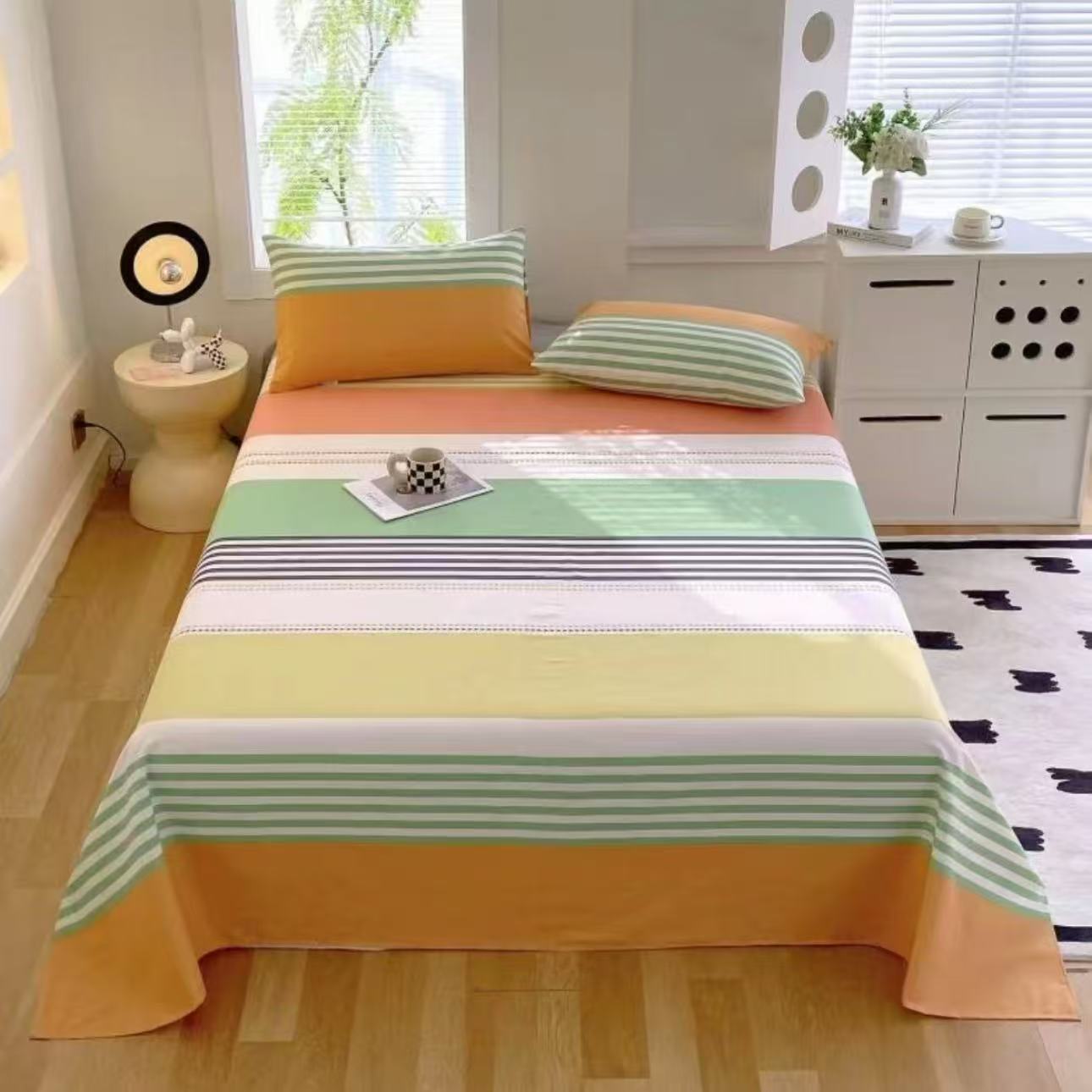 原棉粗布床单-【彩色条纹】尺寸1.5*2.4米山东正宗老粗布面料