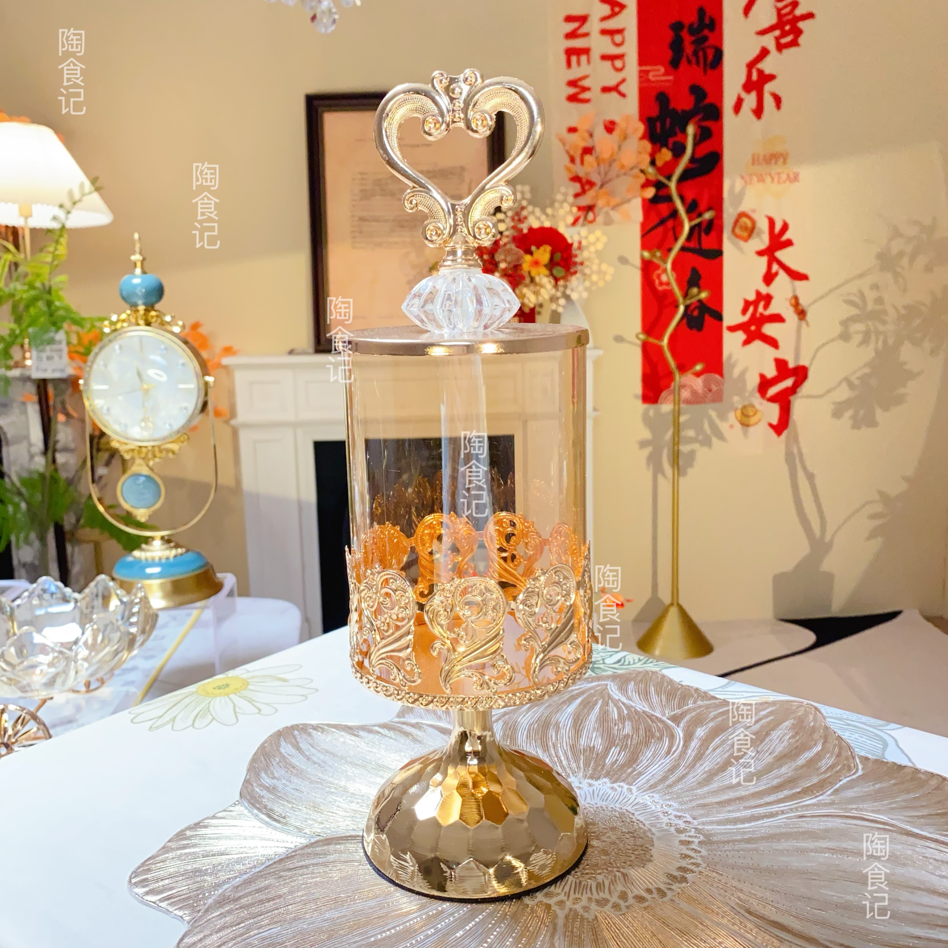 轻奢水晶玻璃带盖储物罐美式客厅糖果收纳摆件