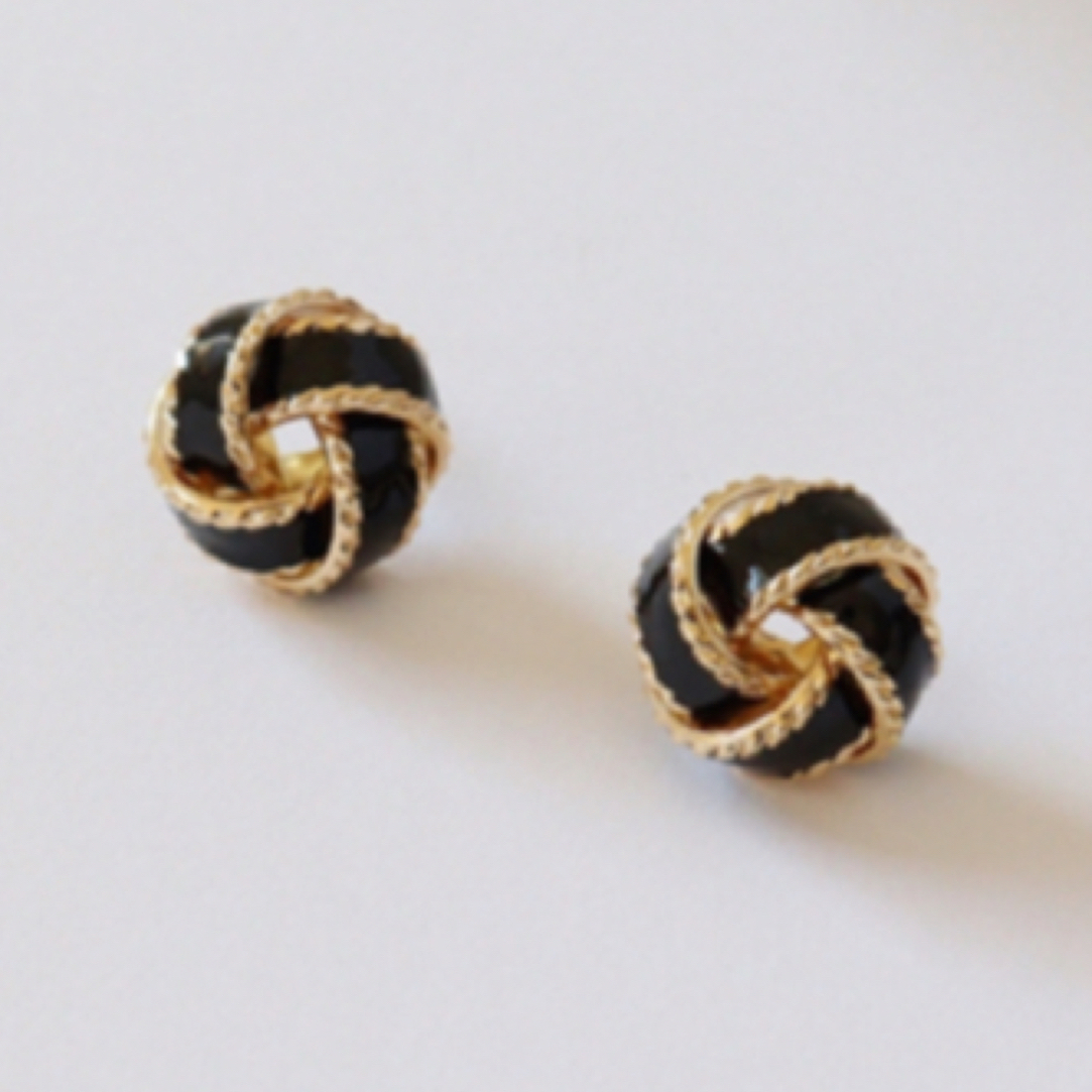 铜合金珐琅耳饰 中式同心结耳钉滴油复古小众高级感黑色气质耳饰
