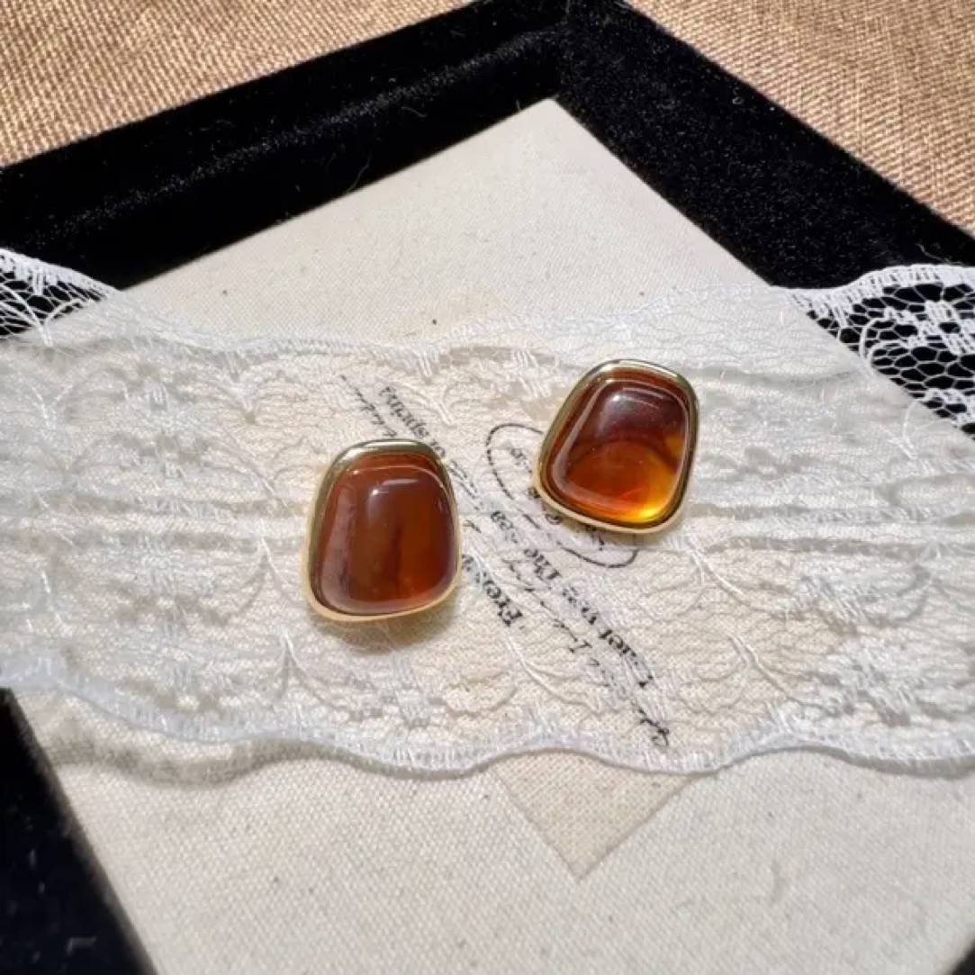 铜合金耳饰 铜合金美拉德复古法式秋冬百搭气质耳饰