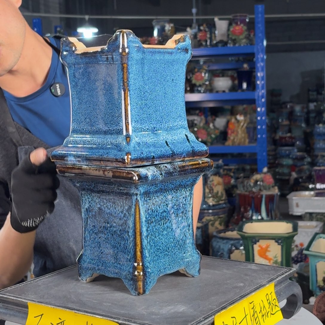 一风堂石湾花盆 内12*14釉裂气孔