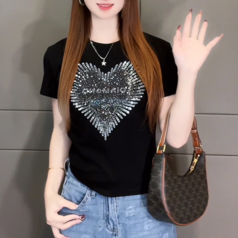 韩版圆领减龄短袖T恤女2025春季新款高级感修身显瘦半袖体恤上衣