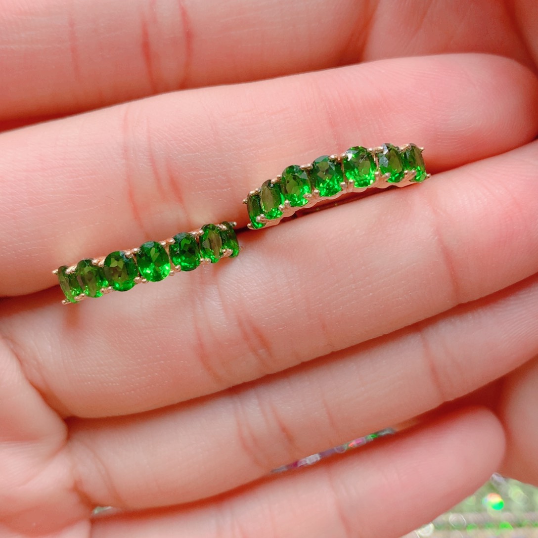 耳钉透辉石银S925镶嵌