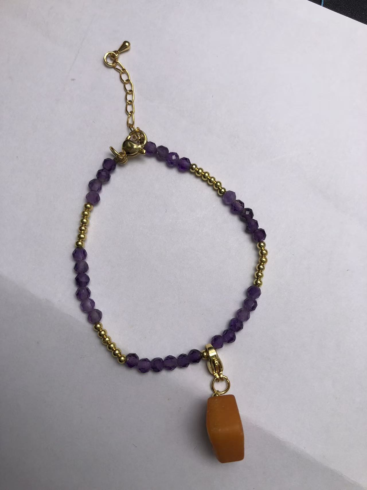 普陀山天然紫水晶细手链女款轻奢原创蜜蜡闺蜜礼物饰品