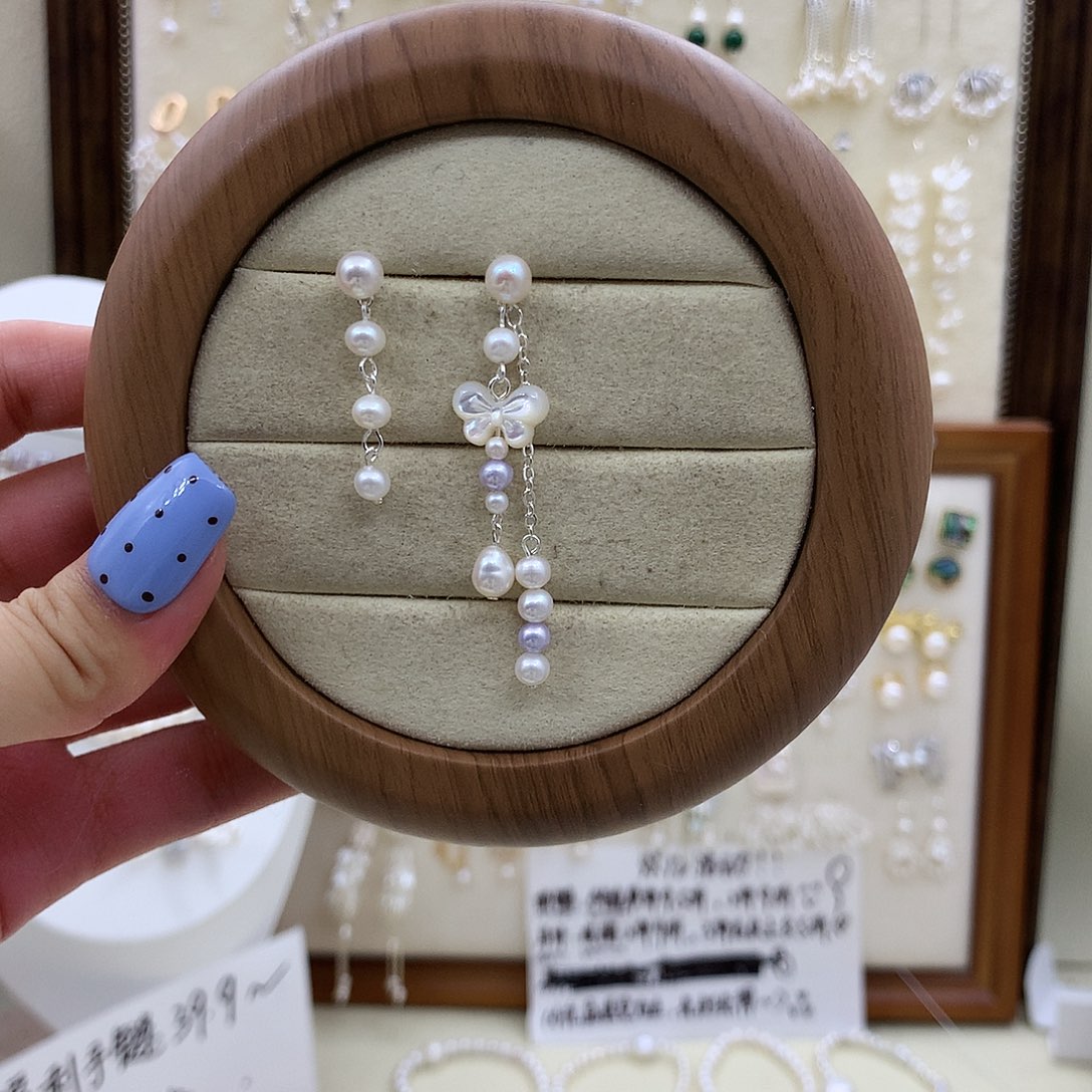 淡水珍珠银S925镶嵌耳饰