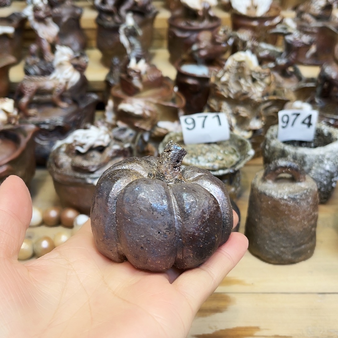 瓶柴烧粗陶手捏南瓜摆件