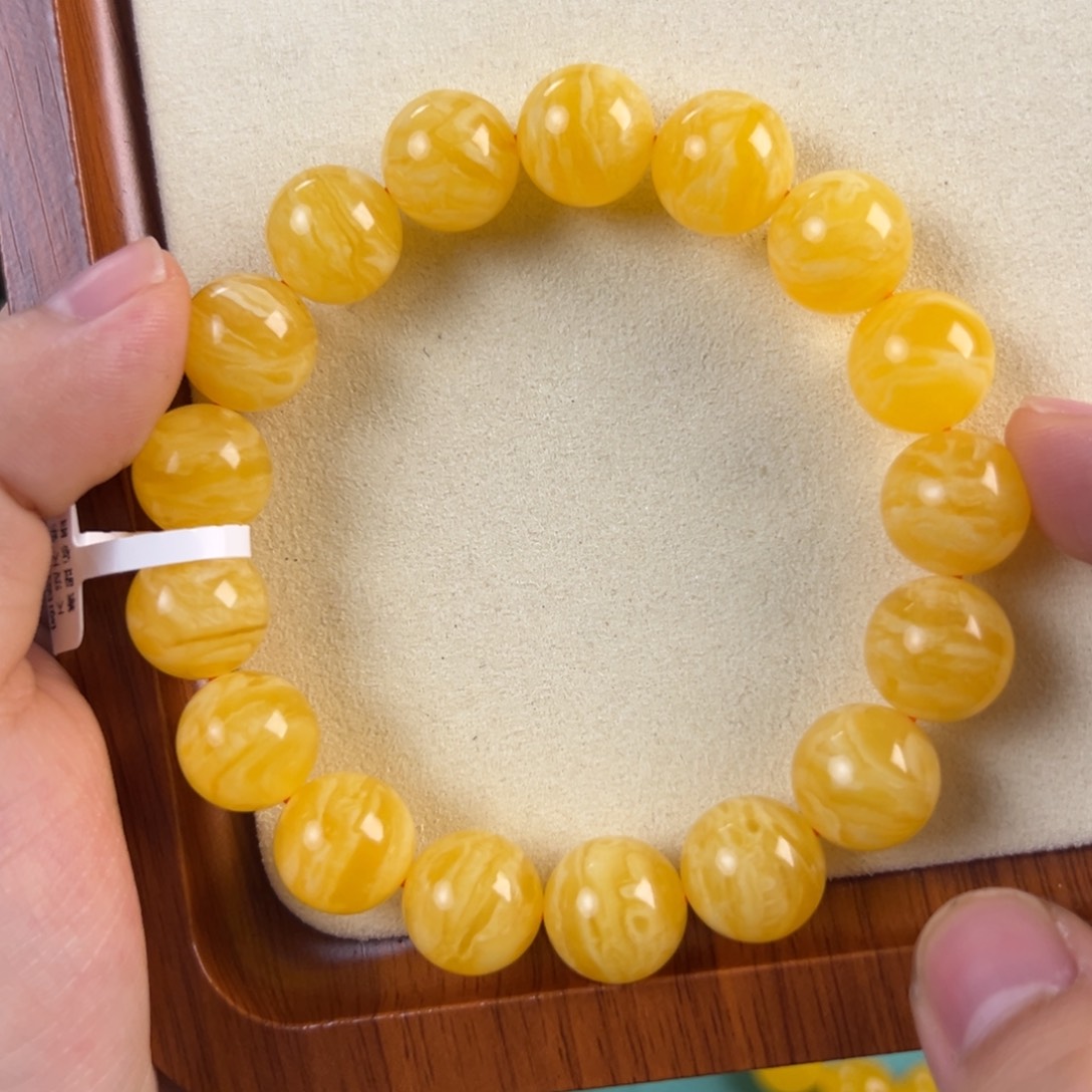 琥珀未镶嵌手链20.95g焦皮同料虎皮纹13mm tt