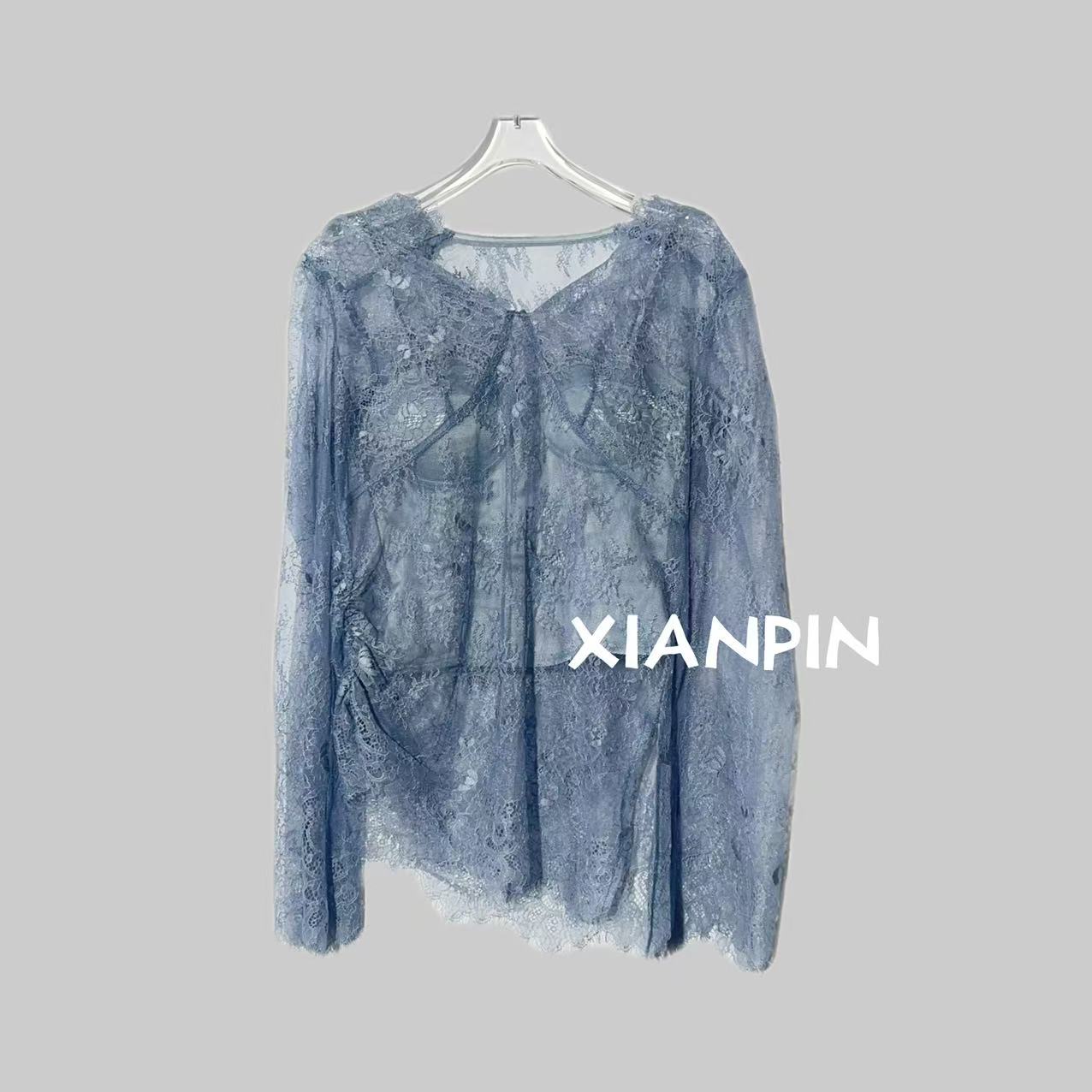 XIANPIN/鲜品【蓝色星辰同款打底】时尚百搭复古休闲蓝色衬衫