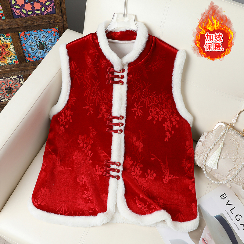 新中式国风马夹女加绒加厚冬季新款盘扣喜庆立领复古国风马甲