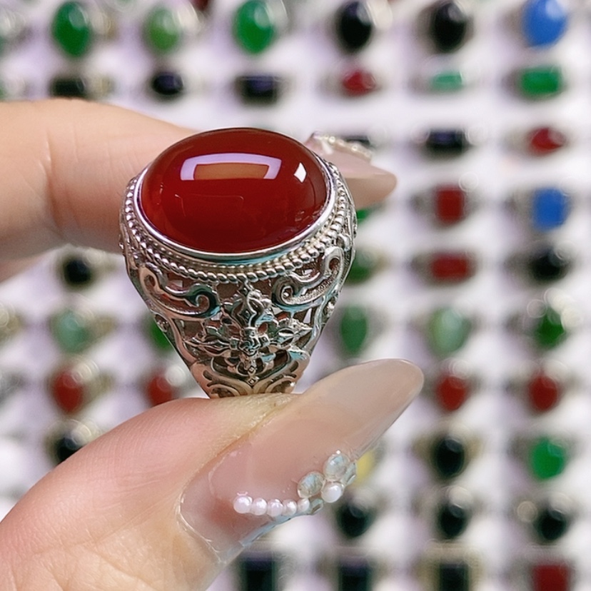 【闪购商品】银S925镶嵌戒指玛瑙/玉髓命**定