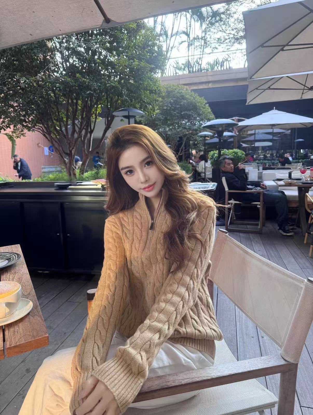 Anna专属-羊毛羊绒半拉链针织长袖刺绣秋季衫时尚冬季宽松套头