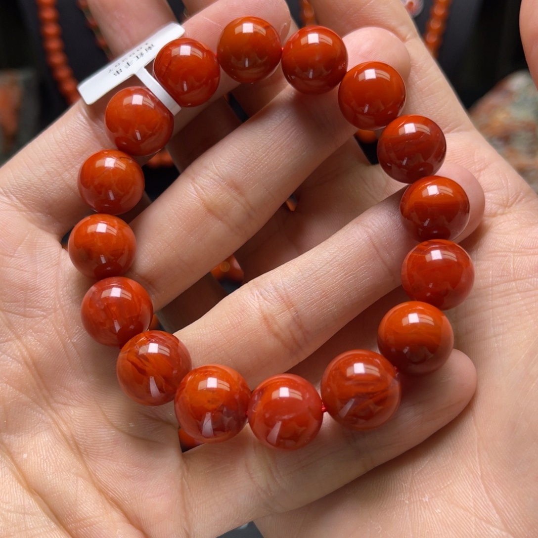 南红玛瑙13mm瓦西牛血红单圈未镶嵌多样性发一件