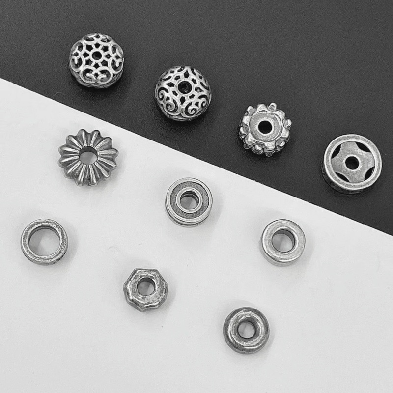 合金大理石吊坠 山西老银做旧镂空隔珠顶珠diy文玩佛珠手串手链